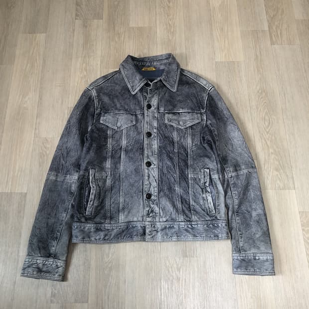 (M-L) 자라 ZARA 양가죽 페이디드 다잉 워싱 트러커 자켓
