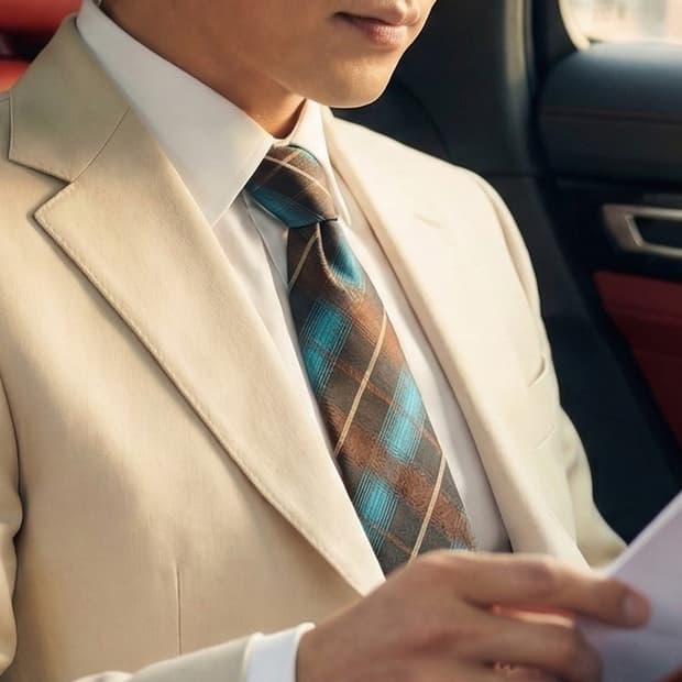 TIME 타임 실크 브라운 체크 넥타이 9.7cm A+등급 A19867
