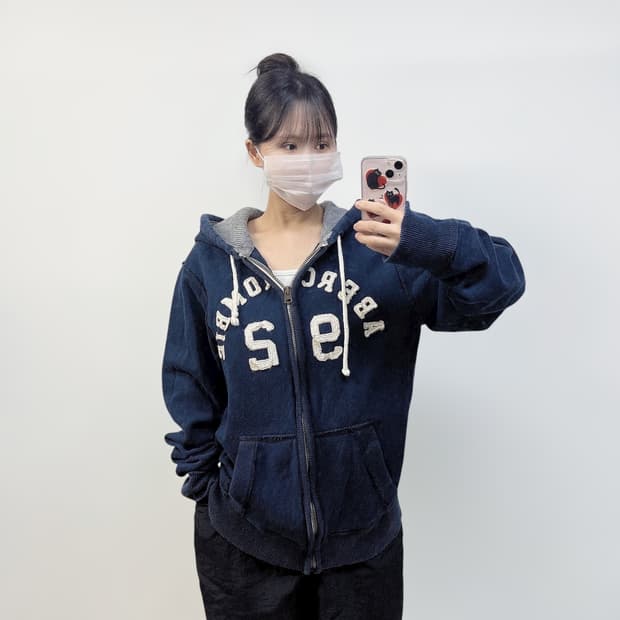 아베크롬비 아치 로고 후드집업 네이비