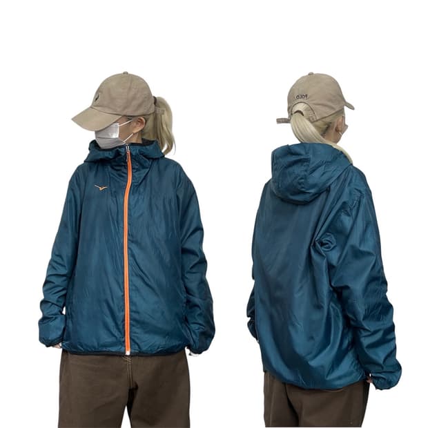 미즈노 블루 내부 털 기모 고프코어 후드 점퍼 바람막이 자켓 L