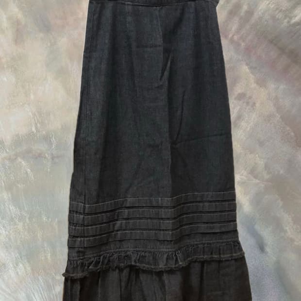 프릴 맥시 데님 롱스커트