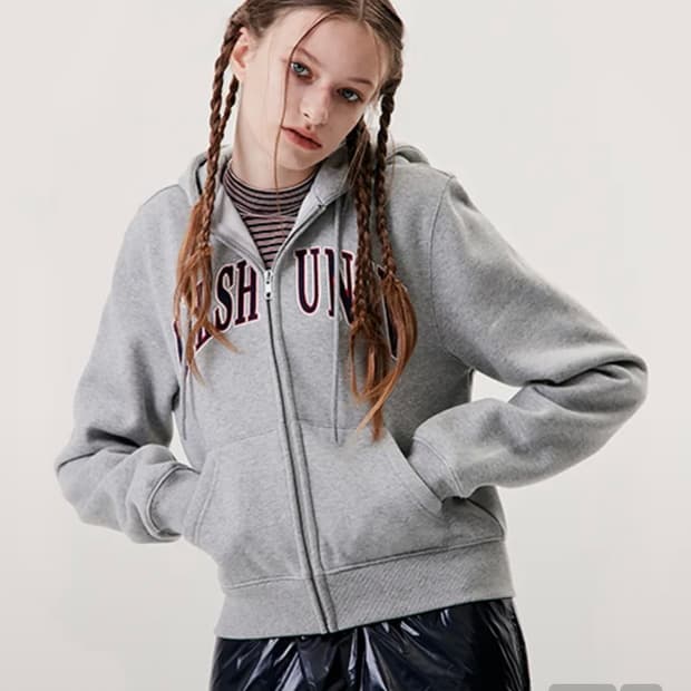 키르시 스쿨 아치 로고 후드집업 멜란지그레이