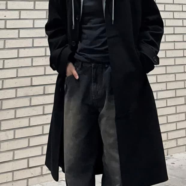 리메인세컨드 울 블렌드 오버핏 싱글코트 블랙