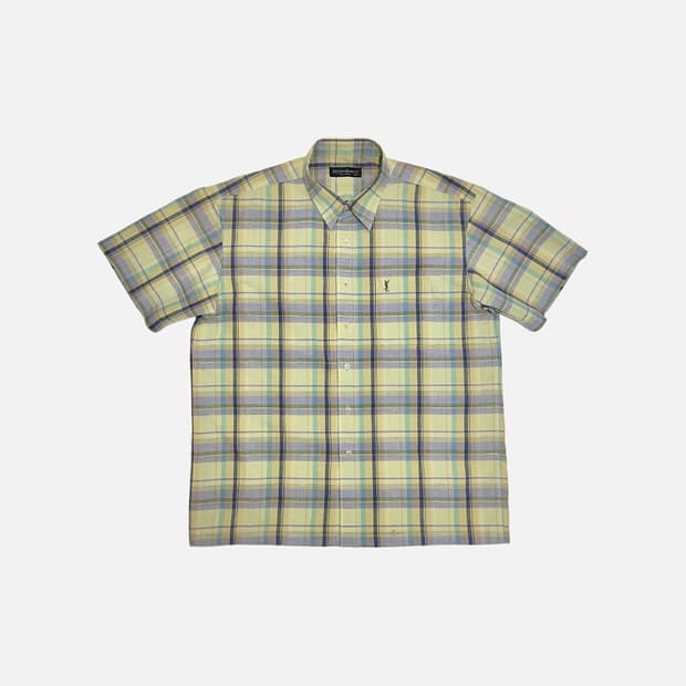 입생로랑 올드스쿨 린넨 혼방 체크 반팔셔츠