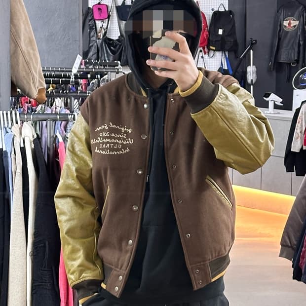 🔥thisisneverthat 레더 슬리브 바시티 자켓 S🔥