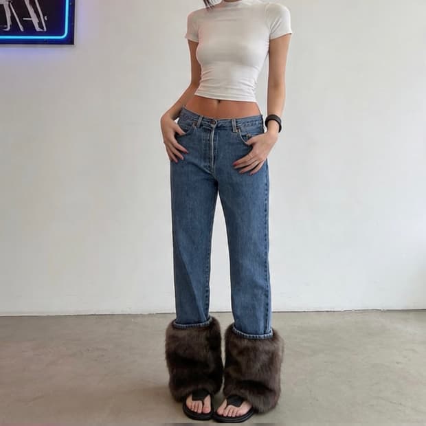 구찌 퍼 헴 데님 팬츠