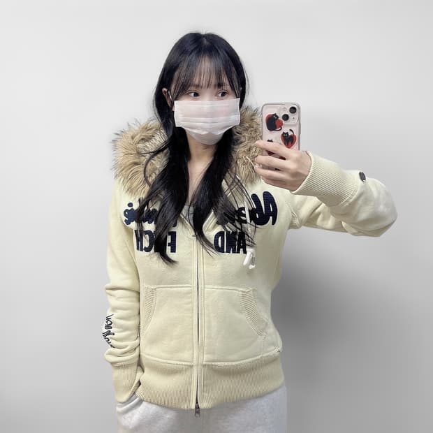 아베크롬비 스펠 로고 울프죠 후드퍼 집업 아이보리