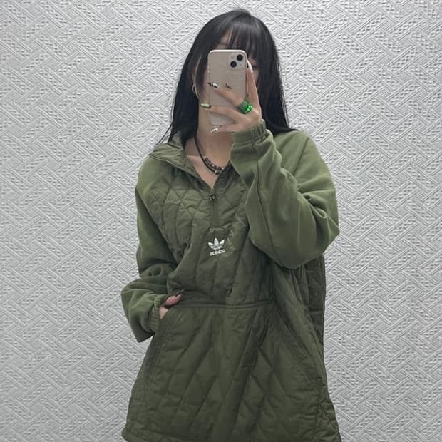 아디다스 유로파 말차카키 깔깔이 반집업 누빔 아노락 4XL C08620