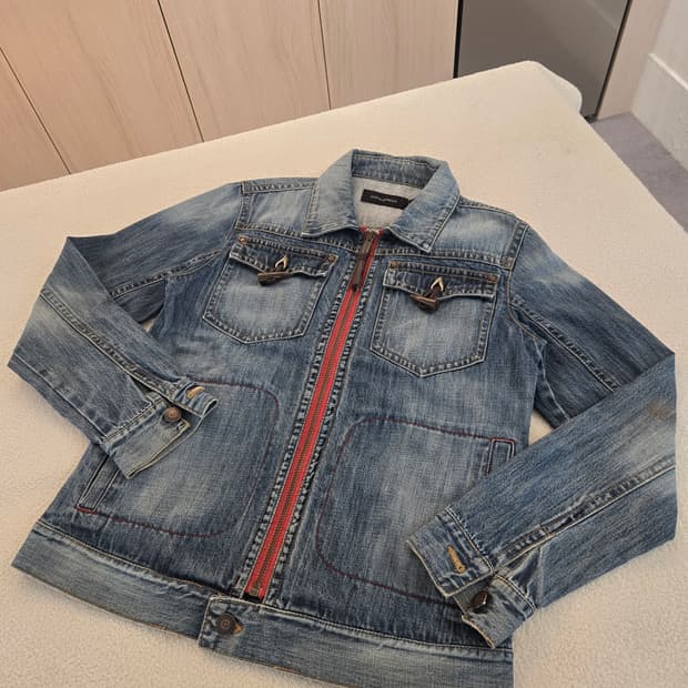 디스퀘어드 데님 자켓(연청) 소뿔 레드지퍼 L