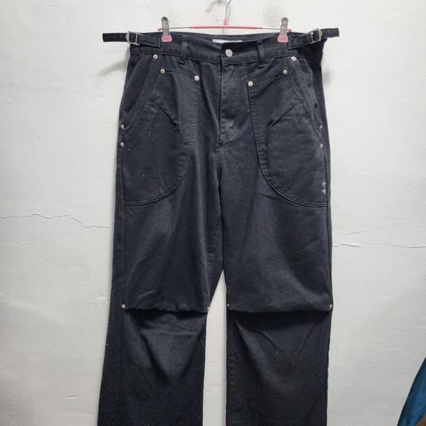 엑스톤즈 셔링 블랙 카고 흑청팬츠