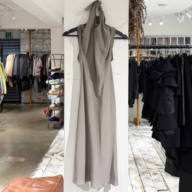 릭오웬스 그레이 백리스 홀터넥 맥시 드레스