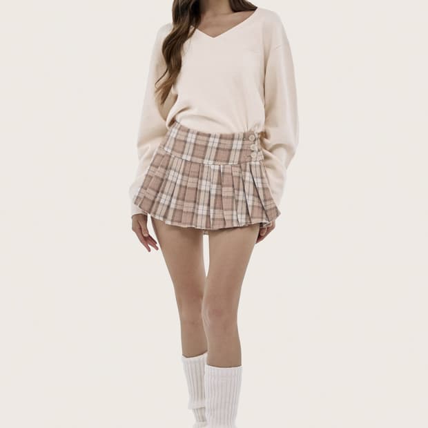 공홈 품절) 클리시어 피치 모카 울 플리츠 스커트