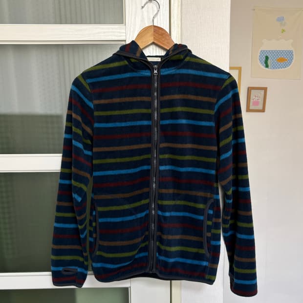 네이비 스트라이프 플리스 후드집업