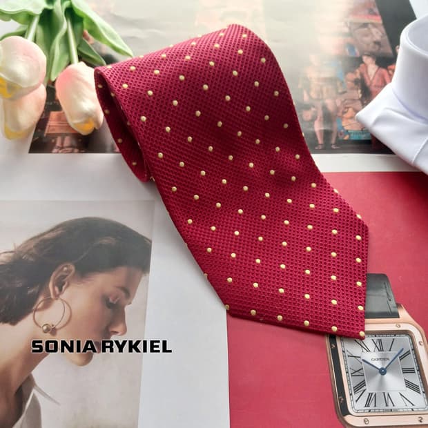 소니아 리키엘 옴므 실크 레드 도트 넥타이 9.3cm A등급 A18405