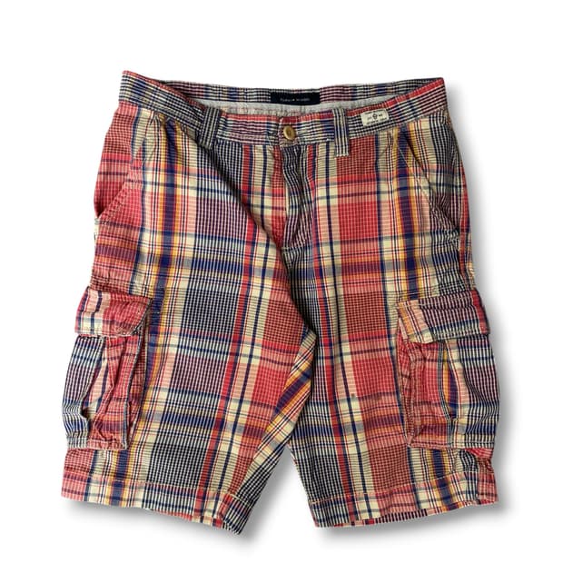 (32) 타미힐피거 마드라스 체크 패치워크 코튼 하프팬츠