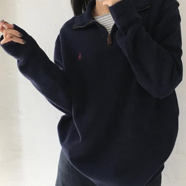 Polo 폴로 랄프로렌 QR신형 네이비컬러 코튼 하프집업