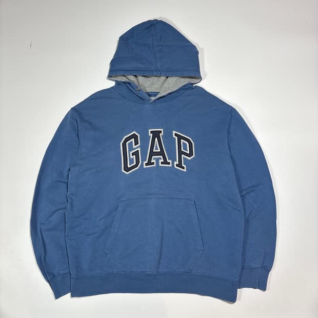 갭 블루 빅 로고 후드티