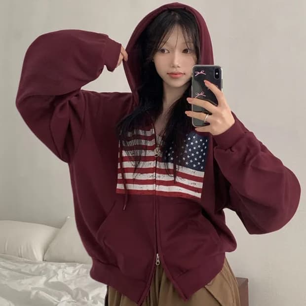 미국 성조기 프린팅 후드집업