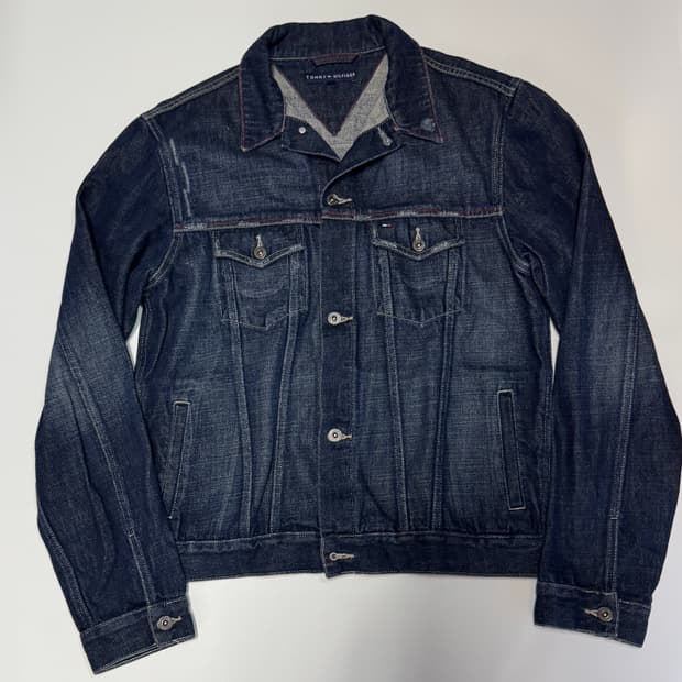 타미힐피거 스몰 로고 빈티지 워싱 트러커 데님자켓 L