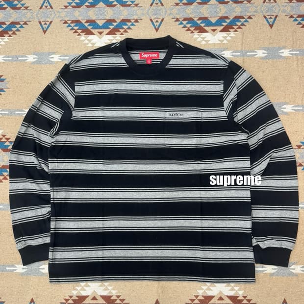 [M] 슈프림 스트라이프 포켓 롱슬리브 탑 블랙 - 25FW