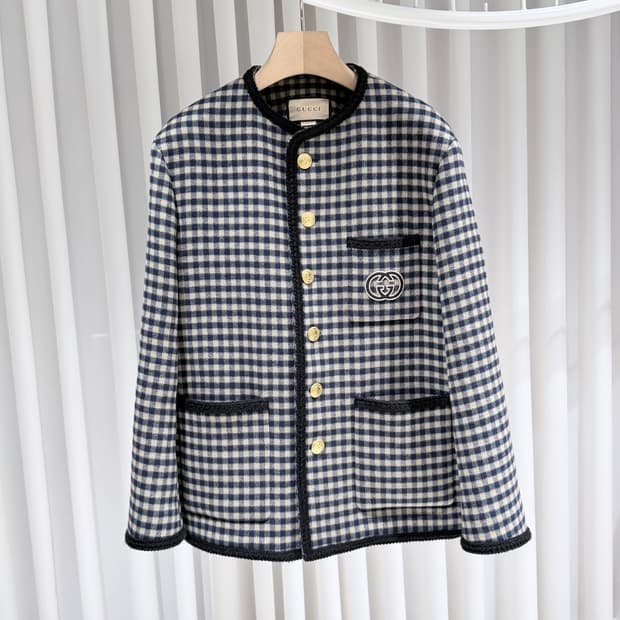 48 / 구찌 울 깅엄 자켓 인터로킹 G 베이지 자켓