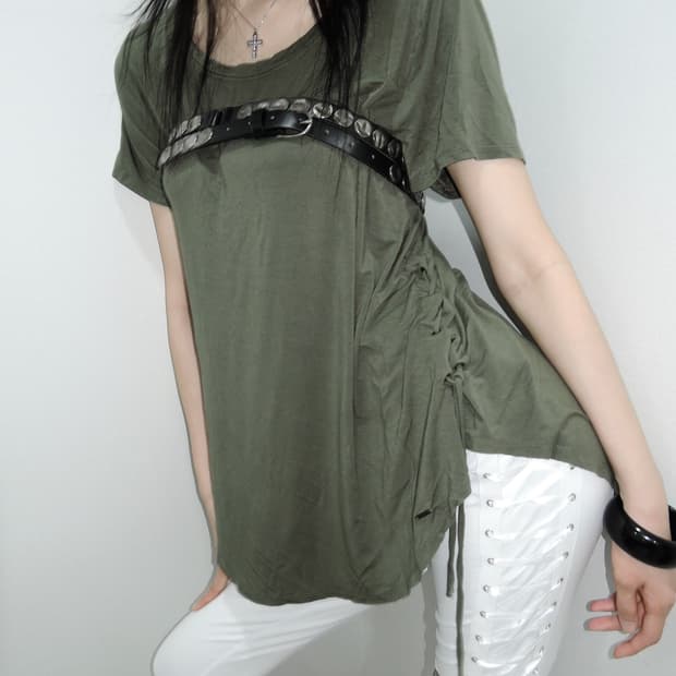 Side Lace-Up Raw Hem T-Shirt