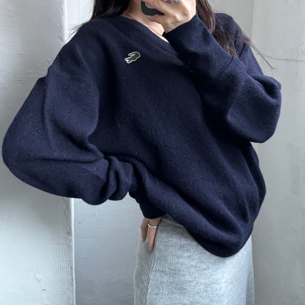 Lacoste 라코스테 네이비컬러 브이넥 울 니트