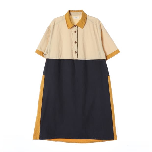 스튜디오 톰보이 코튼 컬러 배색 반팔 원피스 F