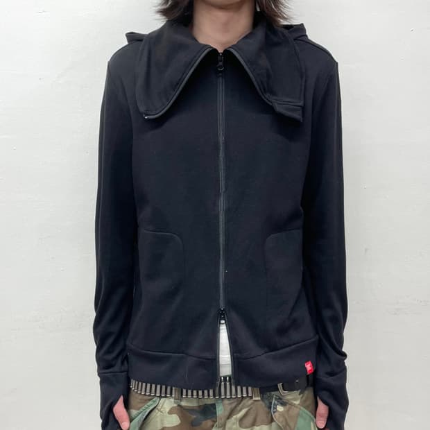 Long Zipper Activity Black Hooded Zip-Up