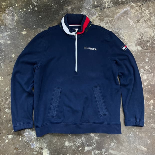 XL) 타미힐피거 하프집업 맨투맨 티셔츠 맨투맨티 올드스쿨 스트릿패션