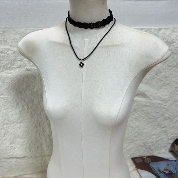 빈티지  레이스 플라워  스웨이드 초커 목걸이 세트