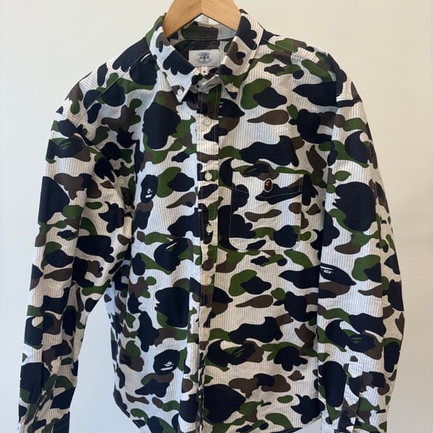 베이프 1ST 카모 스트라이프 릴렉스드 핏 긴팔 셔츠 옐로우