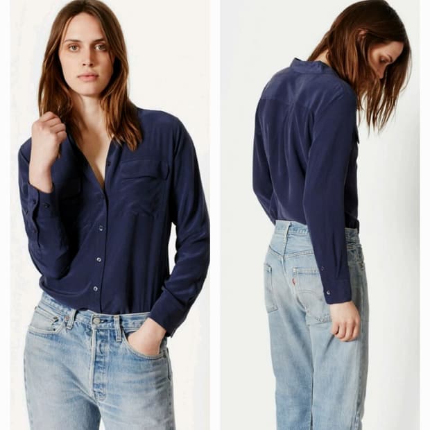 정품 이큅먼트 실크 블라우스 네이비 m사이즈