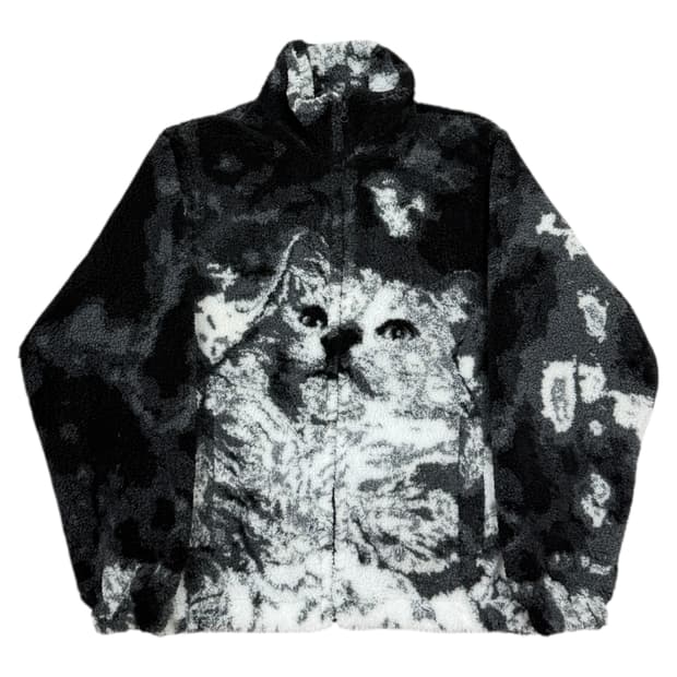 라퍼 고양이 캣 플리스 후리스 집업 자켓 블랙 M