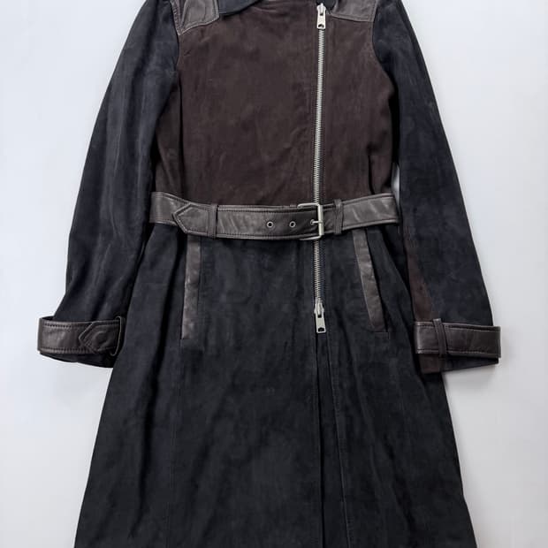 올세인츠 고트레더 스웨이드&램스킨 레더 코트