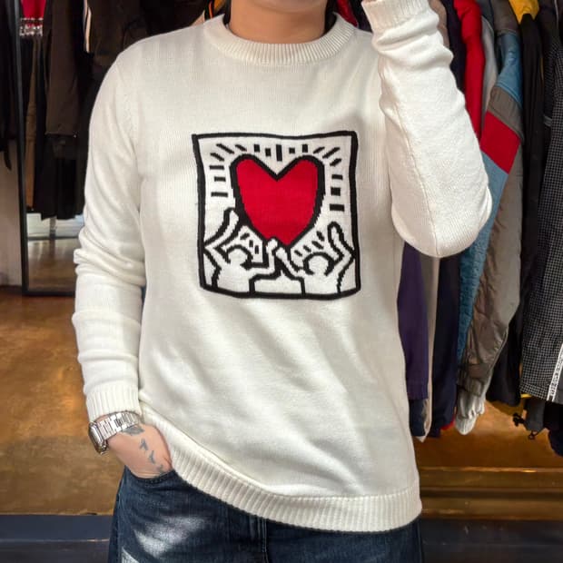 키스햄 키스해링 화이트 니트