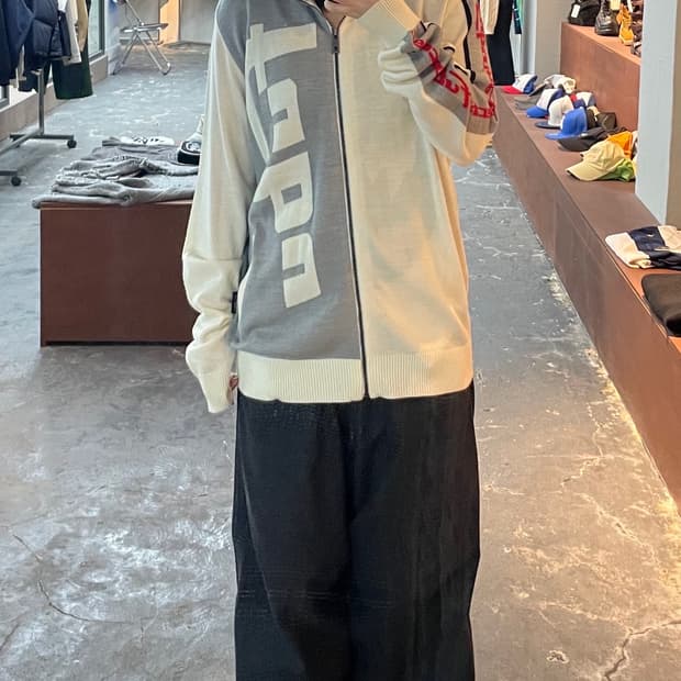 후부 90s 배색 아이보리 니트집업 H944