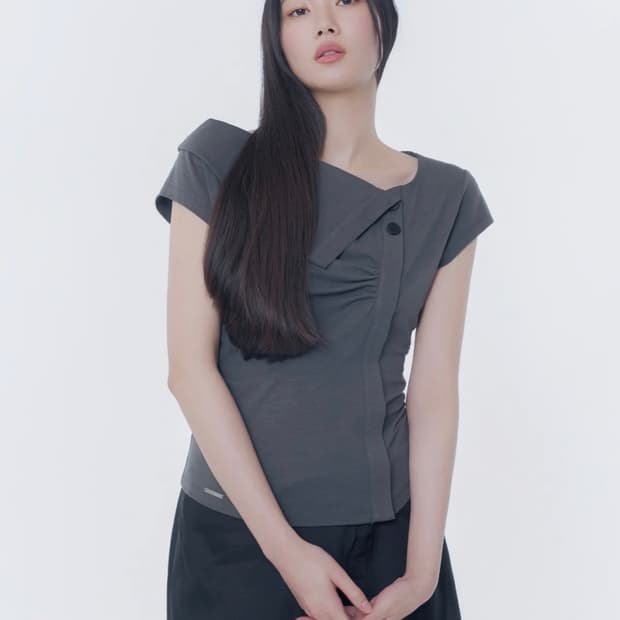Folding collar shirring top CHARCOAL 1