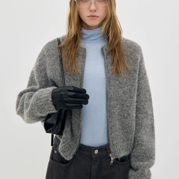 로우클래식 알파카 집업 가디건 그레이 S