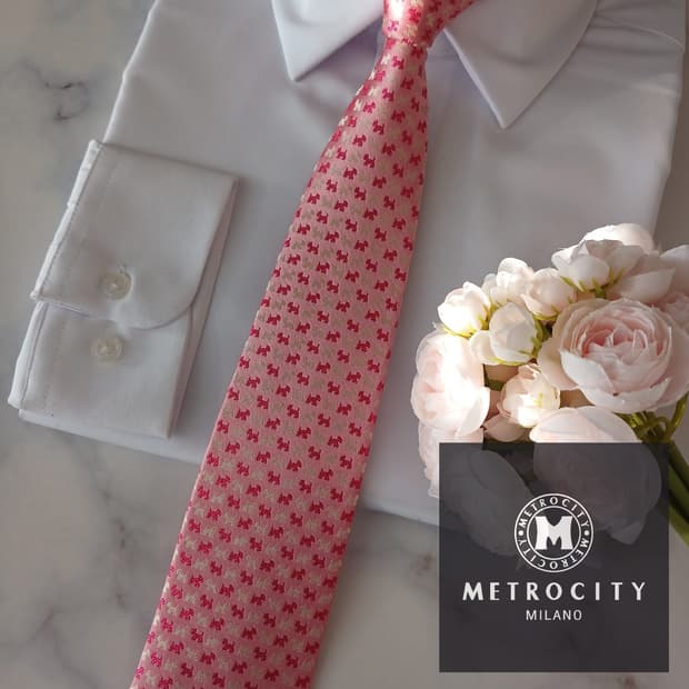 메트로시티 실크 핑크 강아지 패턴 넥타이 8.2cm A+등급 A19067