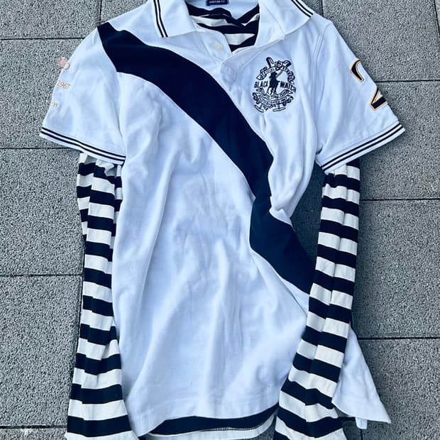 *Rare* 폴로 빅포티 블랙와치 치프키프 카라 반팔티