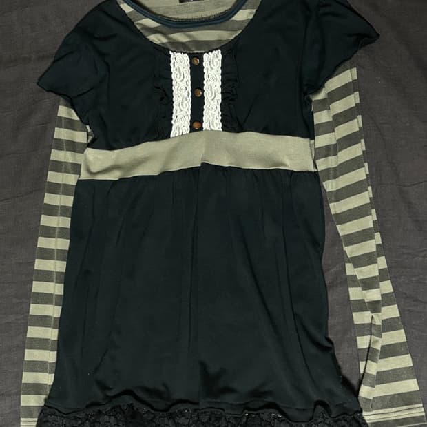 하구미 히메갸루 스트라이프 레이어드 롱 슬리브