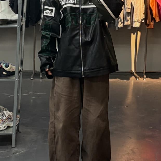 페라리 말보로 패치워크 그린 레더 레이싱 자켓 A3401