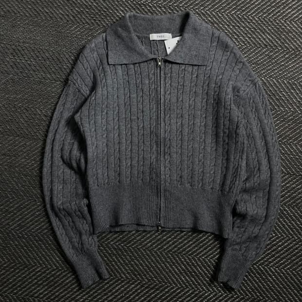 TWEE 빈티지 꽈배기 니트 집업 그레이o 4018