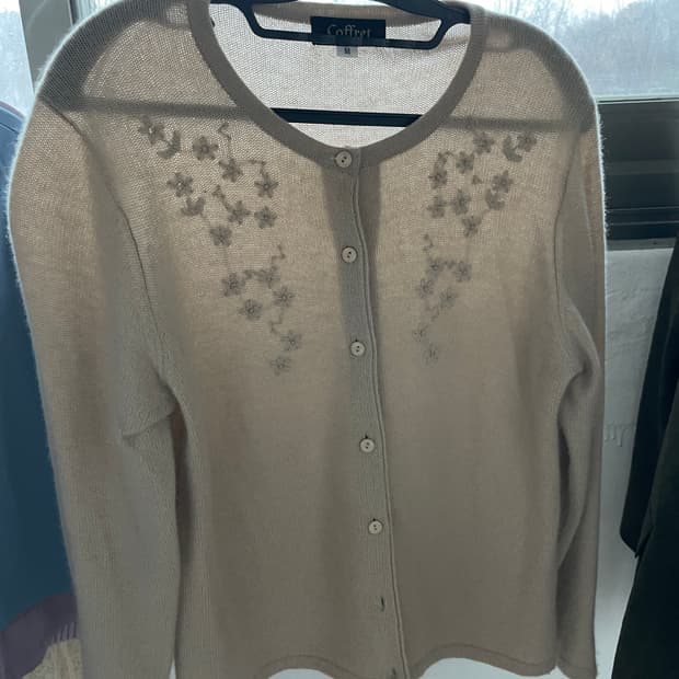 빈티지 베이지 플라워 꽃 자수 가디건
