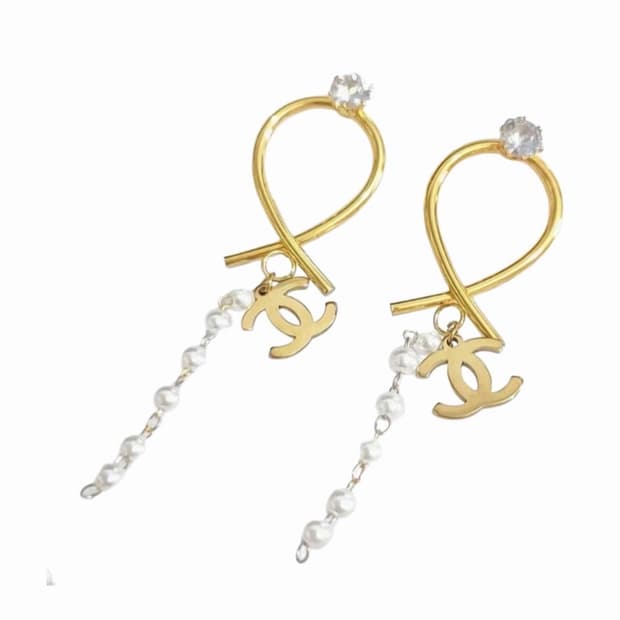 샤넬 트위드 포인트 진주 드롭 이어링