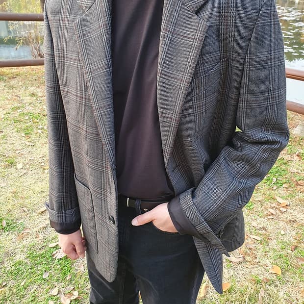 솔리드옴므 체크 울 블레이저 48(슬랙스 포함가)