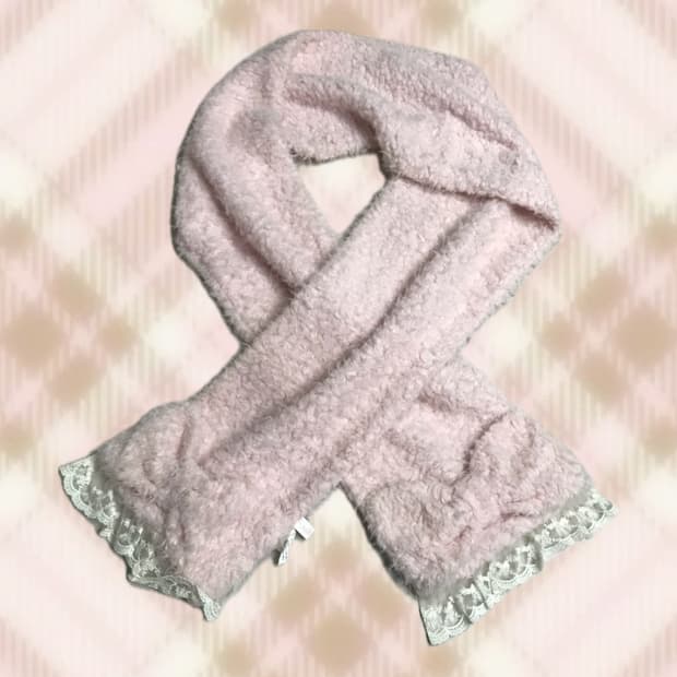 리즈리사 핑크 레이스 리본 목도리 머플러 라떼 히메 갸루 러블리 로걀
