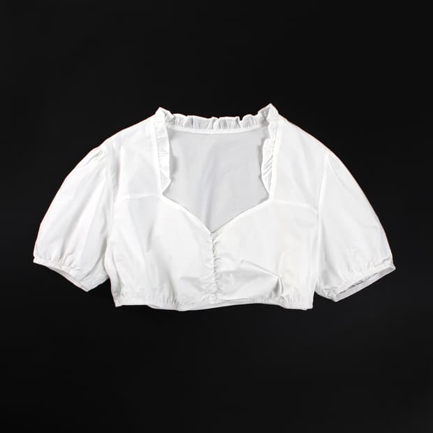유럽 빈티지 프릴 벌룬 퍼프 크롭 숏 블라우스