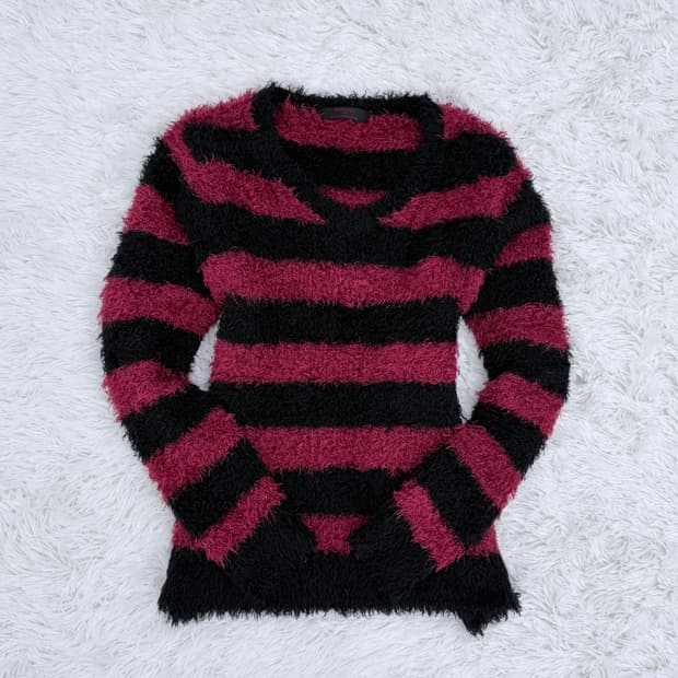 레드 헤어리 단가라 니트